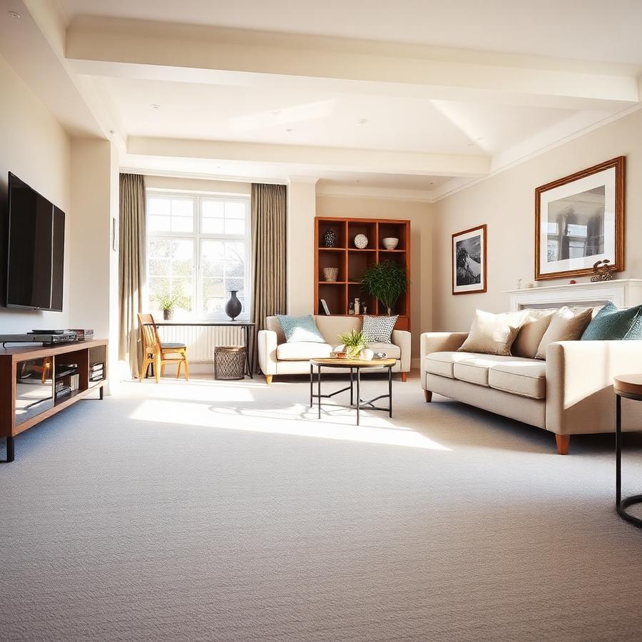 Immaculate UK living room with freshly vacuumed carpet